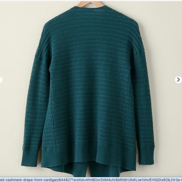 Garnet Hill Drape Front Cabled Cashmere Cardigan Pockets Jade - Picture 2 of 13